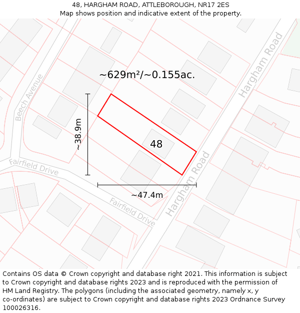 48, HARGHAM ROAD, ATTLEBOROUGH, NR17 2ES: Plot and title map