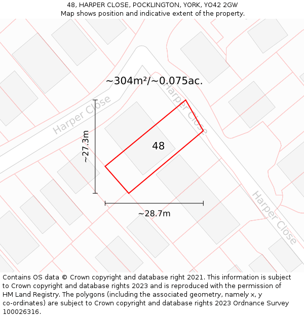 48, HARPER CLOSE, POCKLINGTON, YORK, YO42 2GW: Plot and title map