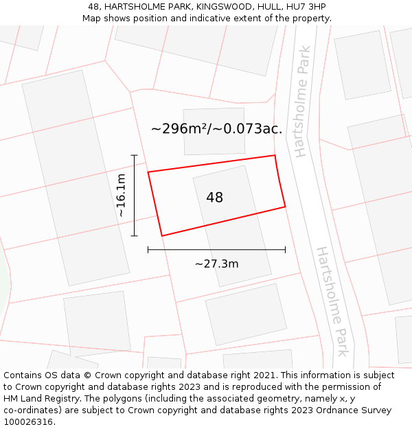 48, HARTSHOLME PARK, KINGSWOOD, HULL, HU7 3HP: Plot and title map