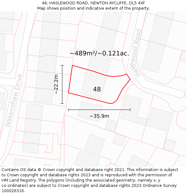 48, HASLEWOOD ROAD, NEWTON AYCLIFFE, DL5 4XF: Plot and title map