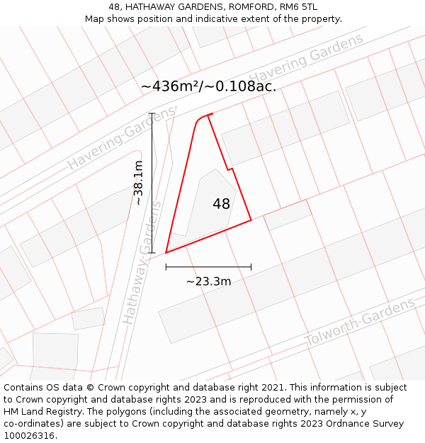 48, HATHAWAY GARDENS, ROMFORD, RM6 5TL: Plot and title map