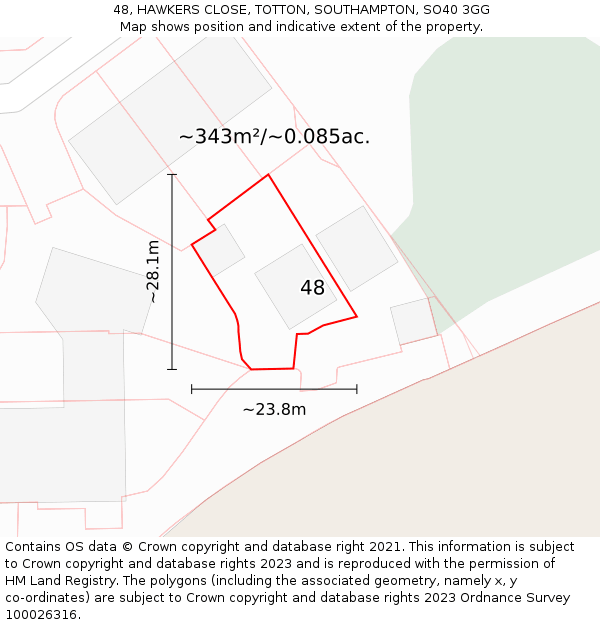 48, HAWKERS CLOSE, TOTTON, SOUTHAMPTON, SO40 3GG: Plot and title map