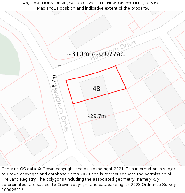 48, HAWTHORN DRIVE, SCHOOL AYCLIFFE, NEWTON AYCLIFFE, DL5 6GH: Plot and title map