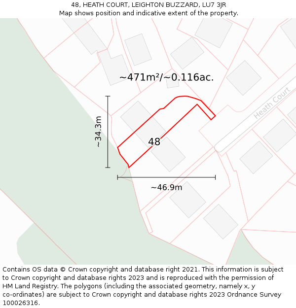 48, HEATH COURT, LEIGHTON BUZZARD, LU7 3JR: Plot and title map