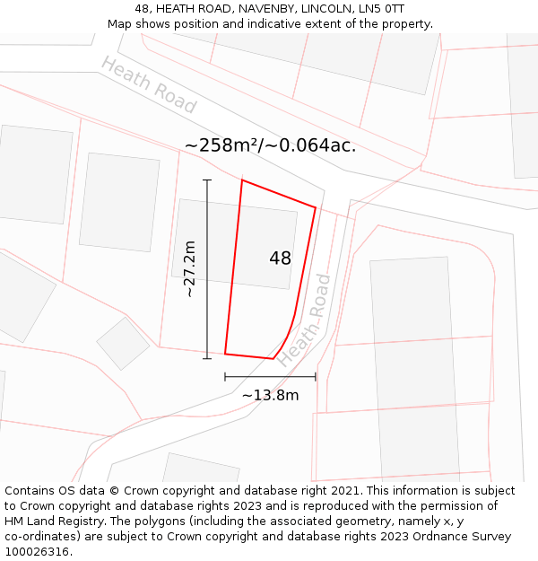 48, HEATH ROAD, NAVENBY, LINCOLN, LN5 0TT: Plot and title map