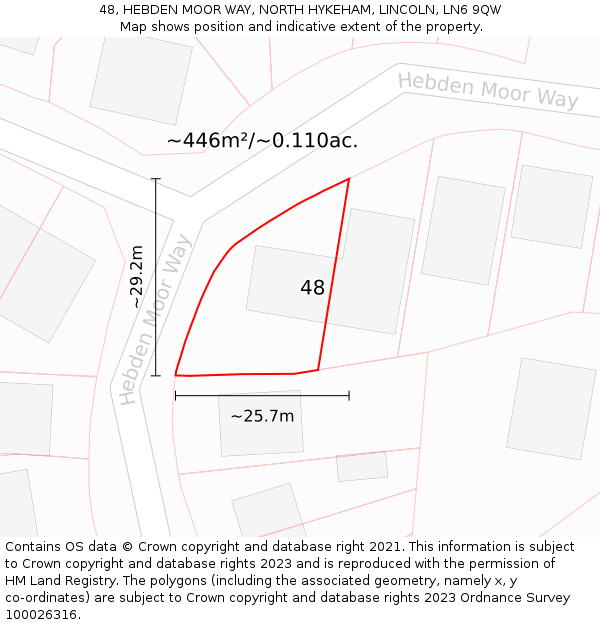 48, HEBDEN MOOR WAY, NORTH HYKEHAM, LINCOLN, LN6 9QW: Plot and title map