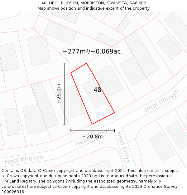 48, HEOL RHOSYN, MORRISTON, SWANSEA, SA6 6EP: Plot and title map