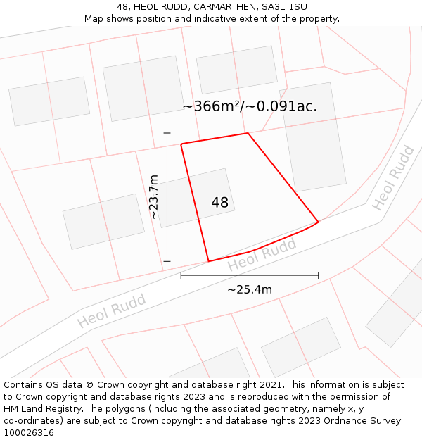 48, HEOL RUDD, CARMARTHEN, SA31 1SU: Plot and title map