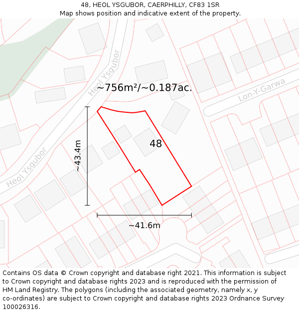 48, HEOL YSGUBOR, CAERPHILLY, CF83 1SR: Plot and title map