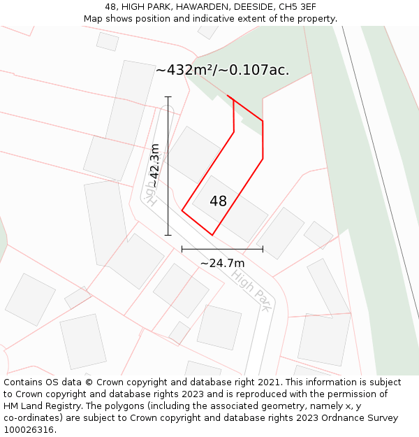 48, HIGH PARK, HAWARDEN, DEESIDE, CH5 3EF: Plot and title map