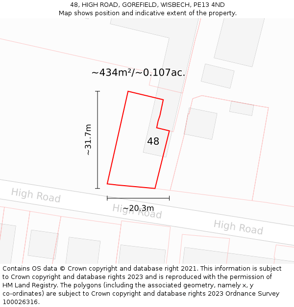 48, HIGH ROAD, GOREFIELD, WISBECH, PE13 4ND: Plot and title map