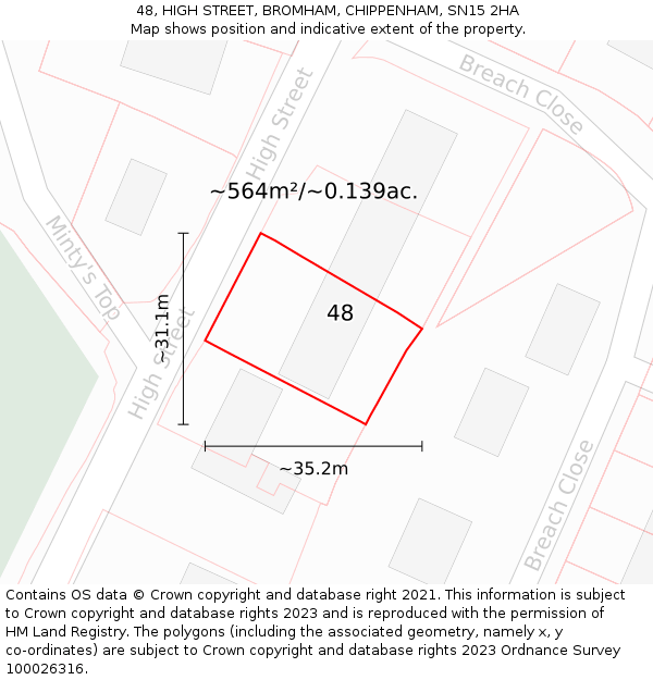 48, HIGH STREET, BROMHAM, CHIPPENHAM, SN15 2HA: Plot and title map