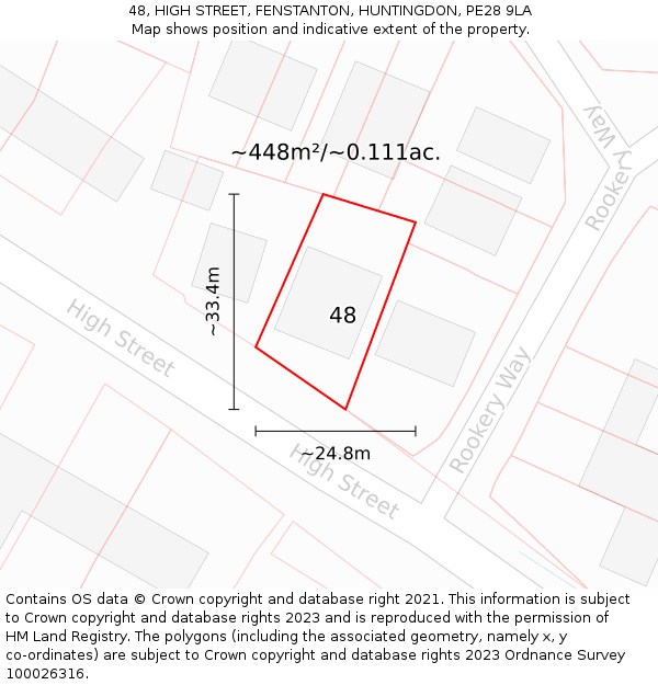 48, HIGH STREET, FENSTANTON, HUNTINGDON, PE28 9LA: Plot and title map