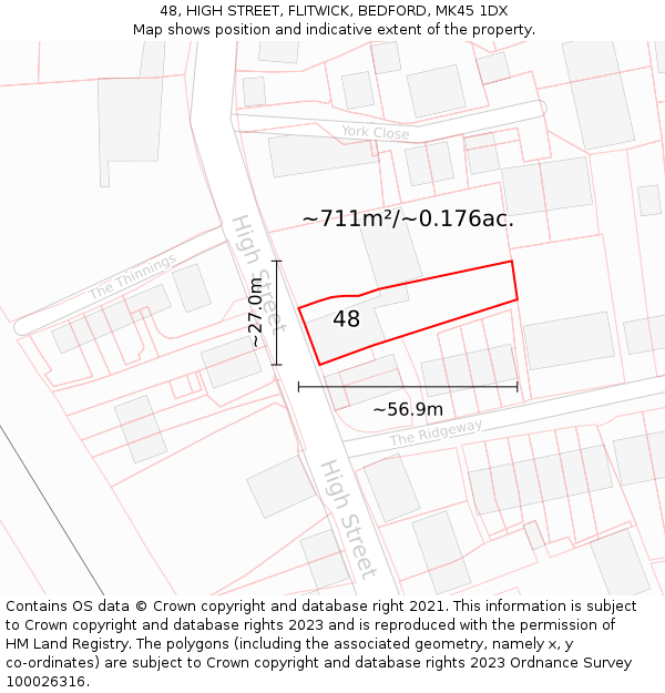 48, HIGH STREET, FLITWICK, BEDFORD, MK45 1DX: Plot and title map