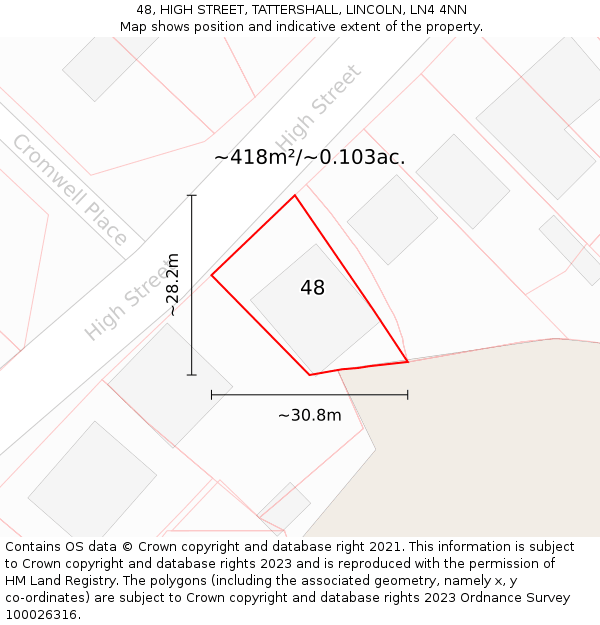 48, HIGH STREET, TATTERSHALL, LINCOLN, LN4 4NN: Plot and title map