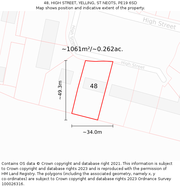 48, HIGH STREET, YELLING, ST NEOTS, PE19 6SD: Plot and title map