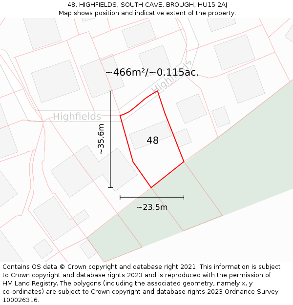 48, HIGHFIELDS, SOUTH CAVE, BROUGH, HU15 2AJ: Plot and title map