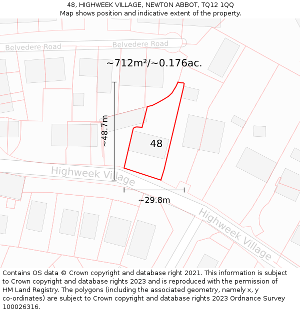 48, HIGHWEEK VILLAGE, NEWTON ABBOT, TQ12 1QQ: Plot and title map