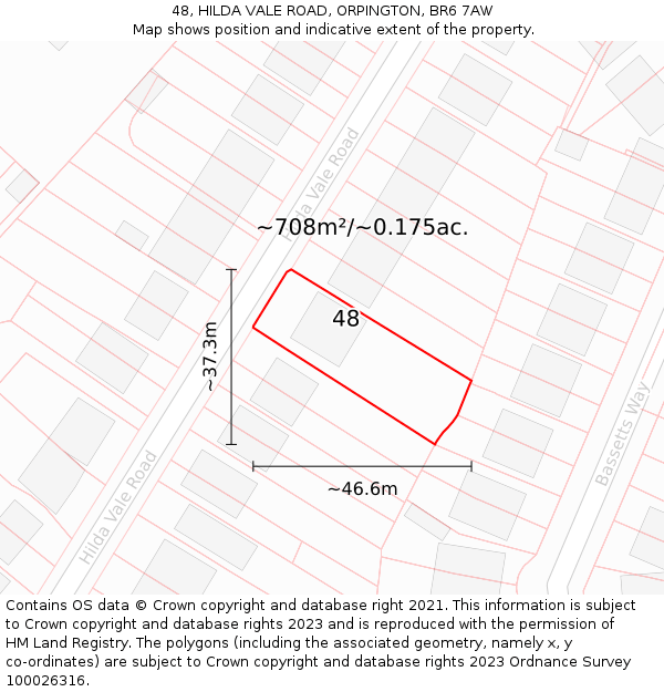 48, HILDA VALE ROAD, ORPINGTON, BR6 7AW: Plot and title map