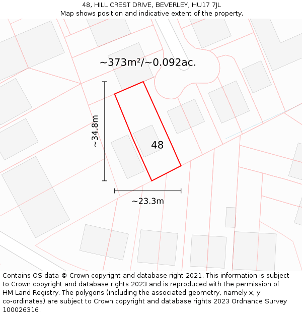 48, HILL CREST DRIVE, BEVERLEY, HU17 7JL: Plot and title map