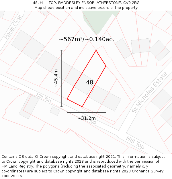 48, HILL TOP, BADDESLEY ENSOR, ATHERSTONE, CV9 2BG: Plot and title map