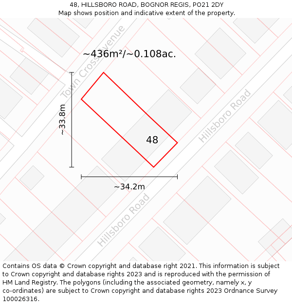 48, HILLSBORO ROAD, BOGNOR REGIS, PO21 2DY: Plot and title map