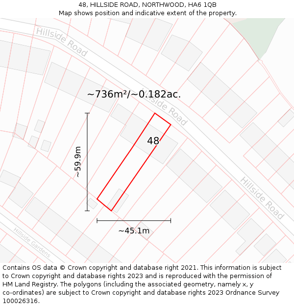 48, HILLSIDE ROAD, NORTHWOOD, HA6 1QB: Plot and title map