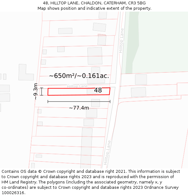 48, HILLTOP LANE, CHALDON, CATERHAM, CR3 5BG: Plot and title map