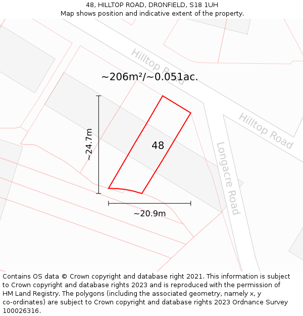 48, HILLTOP ROAD, DRONFIELD, S18 1UH: Plot and title map