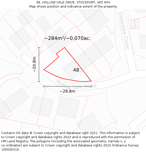 48, HOLLOW VALE DRIVE, STOCKPORT, SK5 6YH: Plot and title map