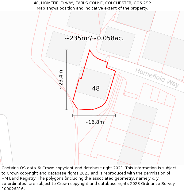 48, HOMEFIELD WAY, EARLS COLNE, COLCHESTER, CO6 2SP: Plot and title map