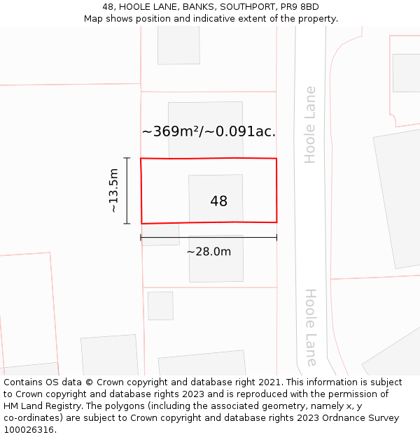 48, HOOLE LANE, BANKS, SOUTHPORT, PR9 8BD: Plot and title map