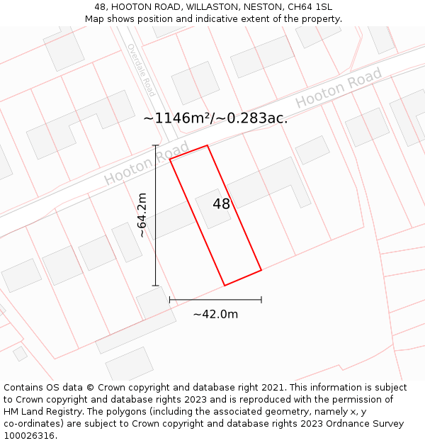 48, HOOTON ROAD, WILLASTON, NESTON, CH64 1SL: Plot and title map