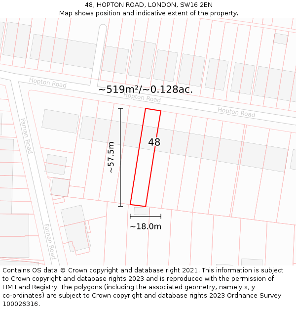 48, HOPTON ROAD, LONDON, SW16 2EN: Plot and title map