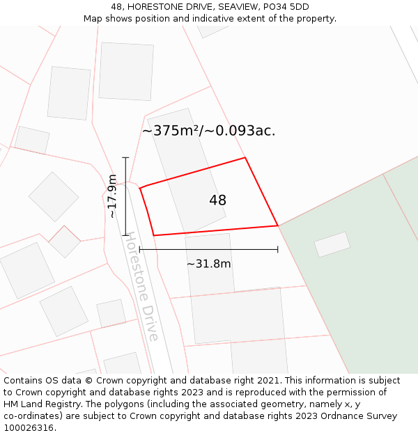 48, HORESTONE DRIVE, SEAVIEW, PO34 5DD: Plot and title map