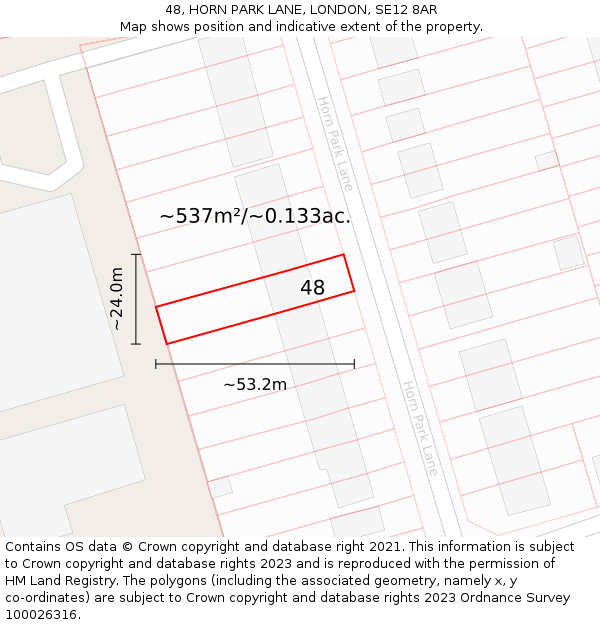 48, HORN PARK LANE, LONDON, SE12 8AR: Plot and title map