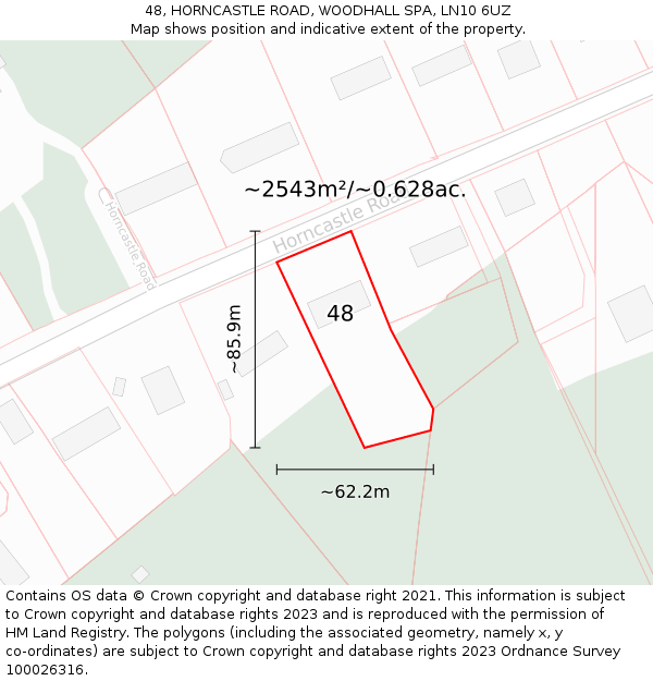 48, HORNCASTLE ROAD, WOODHALL SPA, LN10 6UZ: Plot and title map