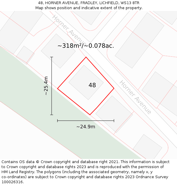 48, HORNER AVENUE, FRADLEY, LICHFIELD, WS13 8TR: Plot and title map