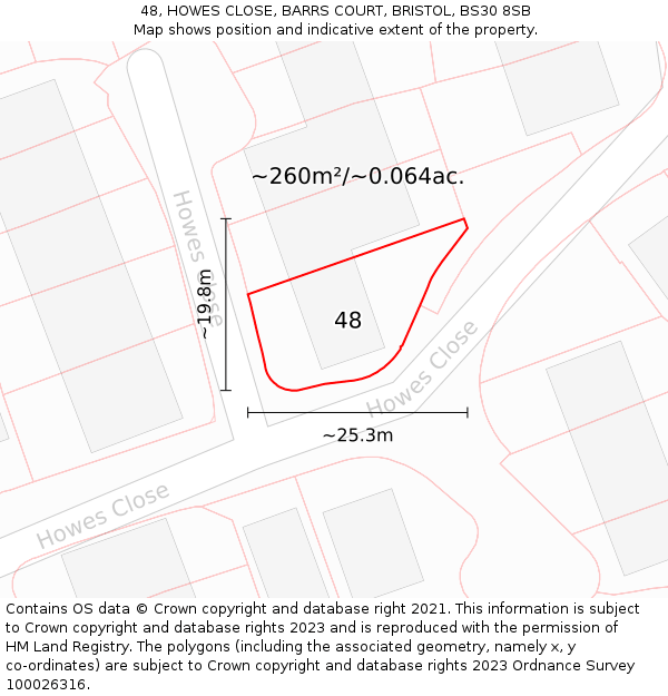 48, HOWES CLOSE, BARRS COURT, BRISTOL, BS30 8SB: Plot and title map