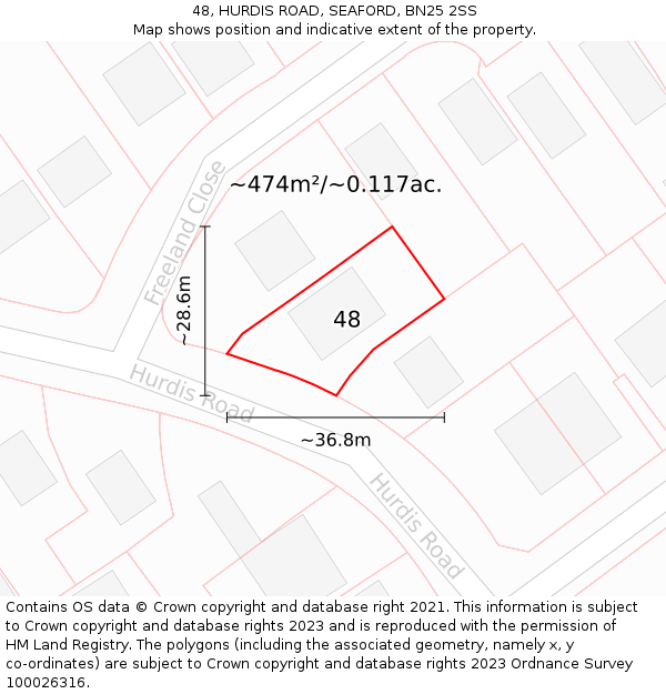 48, HURDIS ROAD, SEAFORD, BN25 2SS: Plot and title map