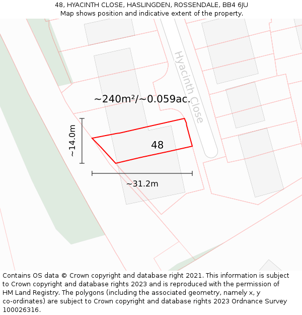 48, HYACINTH CLOSE, HASLINGDEN, ROSSENDALE, BB4 6JU: Plot and title map