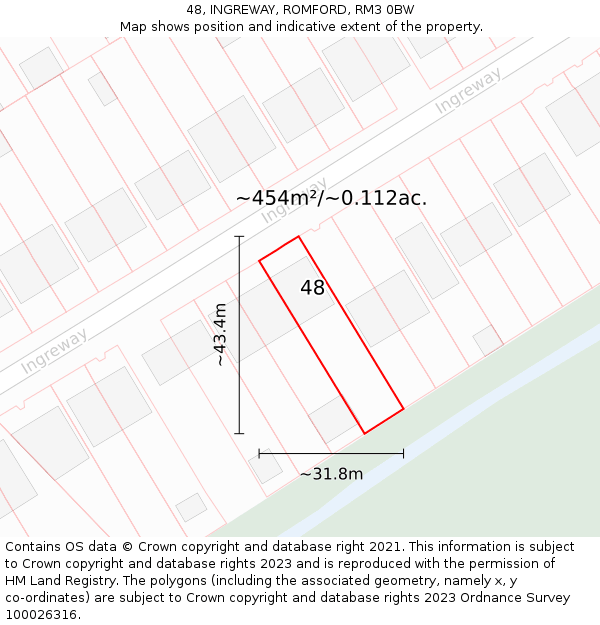 48, INGREWAY, ROMFORD, RM3 0BW: Plot and title map