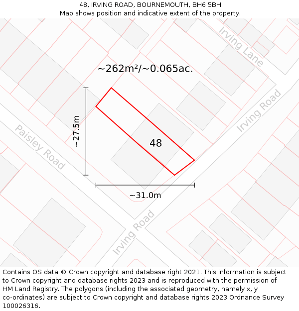 48, IRVING ROAD, BOURNEMOUTH, BH6 5BH: Plot and title map