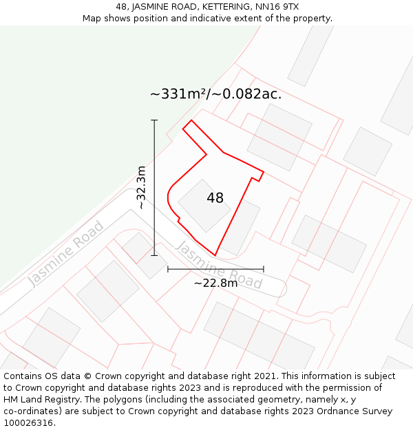 48, JASMINE ROAD, KETTERING, NN16 9TX: Plot and title map