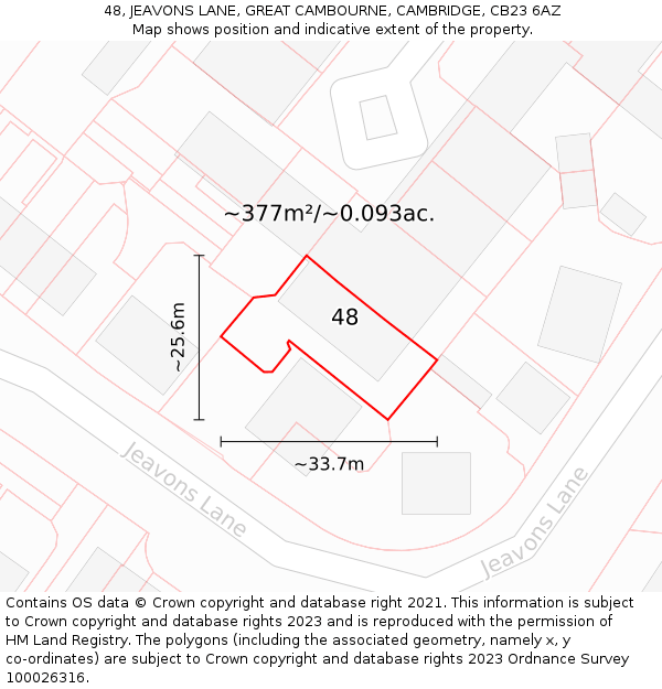 48, JEAVONS LANE, GREAT CAMBOURNE, CAMBRIDGE, CB23 6AZ: Plot and title map