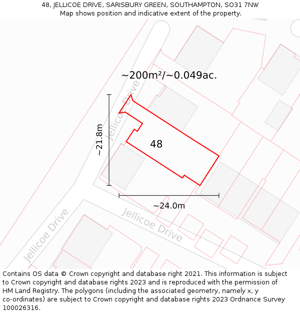 48, JELLICOE DRIVE, SARISBURY GREEN, SOUTHAMPTON, SO31 7NW: Plot and title map