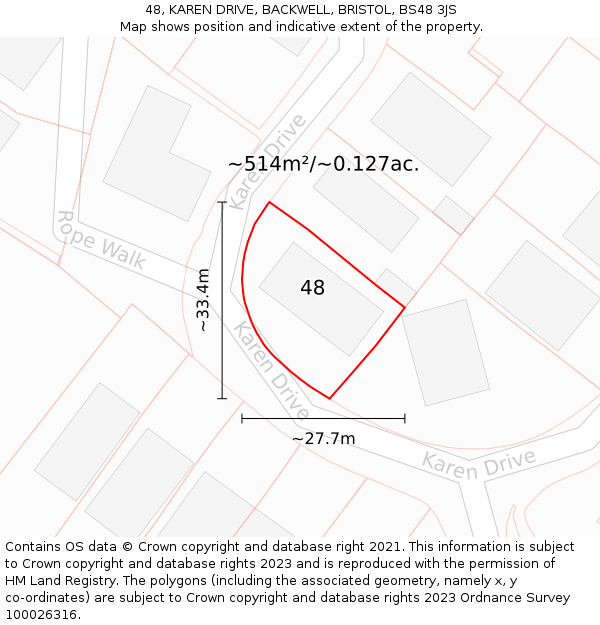 48, KAREN DRIVE, BACKWELL, BRISTOL, BS48 3JS: Plot and title map