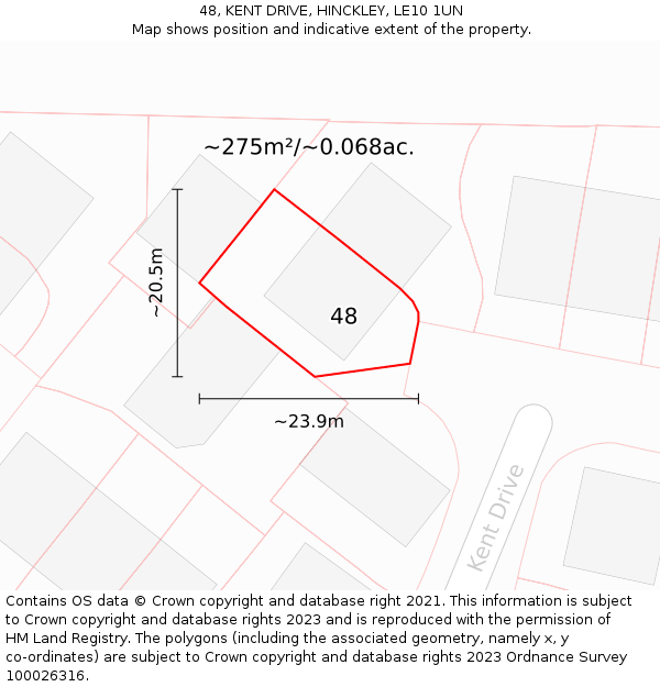 48, KENT DRIVE, HINCKLEY, LE10 1UN: Plot and title map