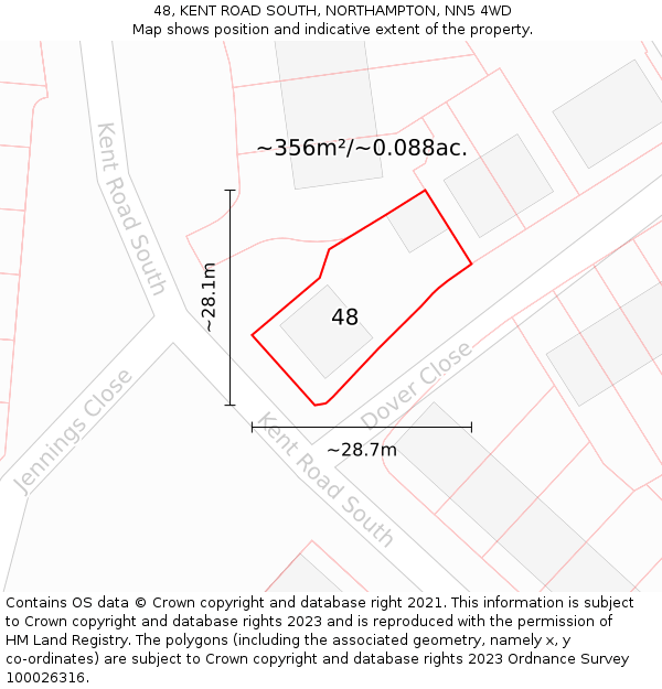 48, KENT ROAD SOUTH, NORTHAMPTON, NN5 4WD: Plot and title map