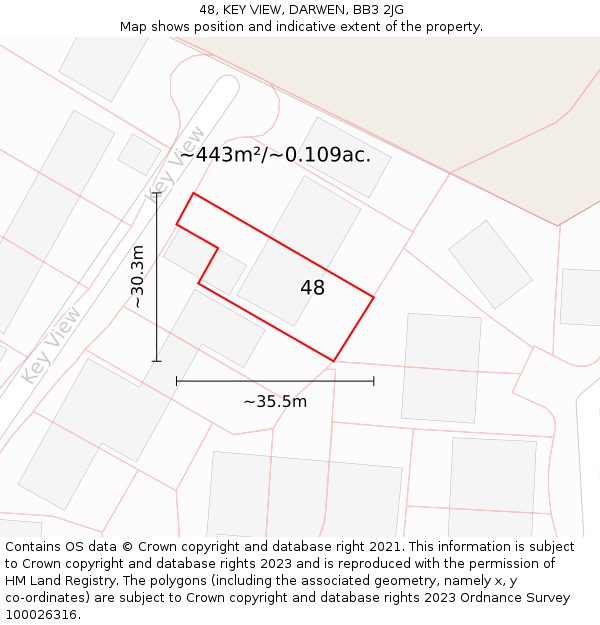 48, KEY VIEW, DARWEN, BB3 2JG: Plot and title map